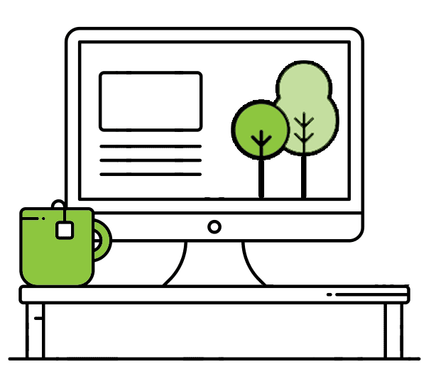 Icon - website on a computer with a green mug